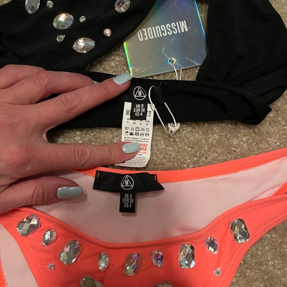 NWT MISSGUIDED 2 PIECES RHINESTONES SWIM SUIT S - Picture 3 of 6